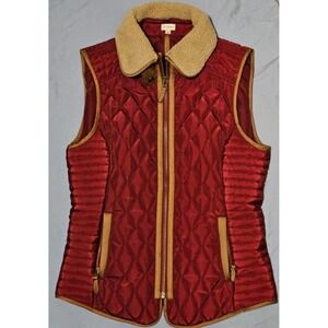 Cremieux Women's Full Zip Large Red Quilted Vest with Removable Sherpa Collar‎
